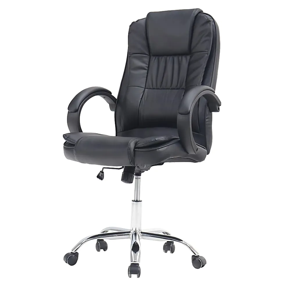 Elama Faux Leather High-Back Adjustable-Height Office Chair, Black