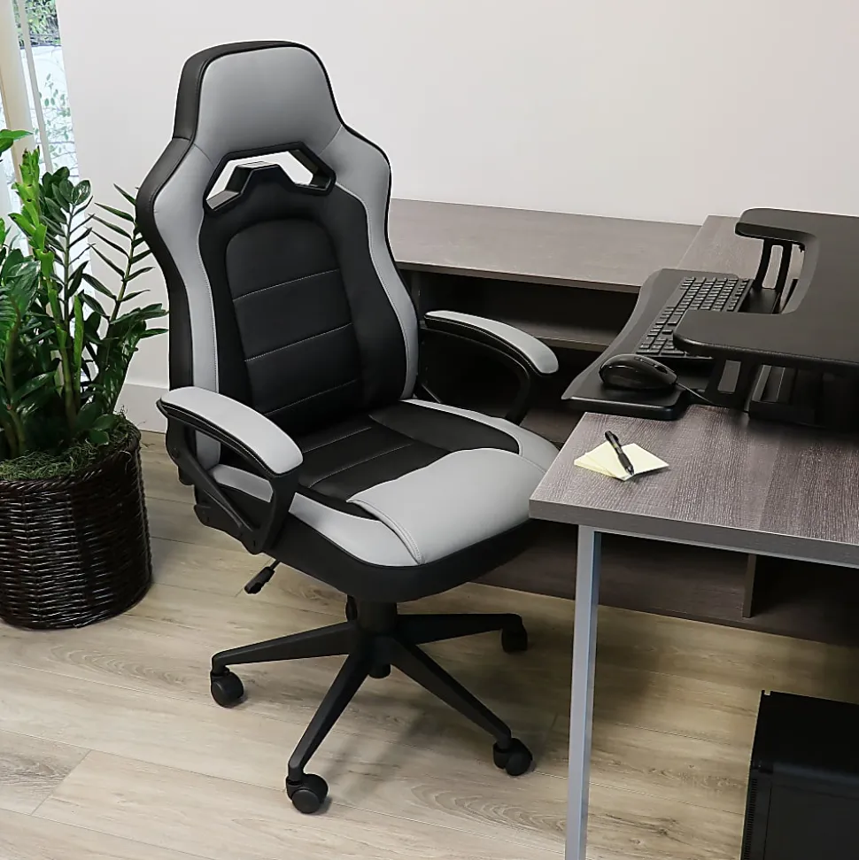 Elama Faux Leather High-Back Adjustable Office Chair, Gray/Black