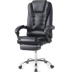 Elama Faux Leather High-Back Adjustable Office Chair, With Slide Out Footrest, Black