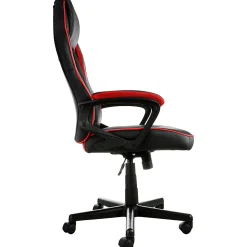 Elama Faux Leather/Mesh/Fabric High-Back Adjustable Office Task Chair, Black/Red Trim