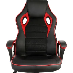 Elama Faux Leather/Mesh/Fabric High-Back Adjustable Office Task Chair, Black/Red Trim