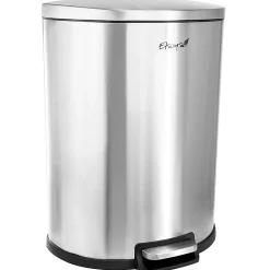 Elama 13-Gallon Half Circle Stainless Steel Step Trash Bin With Slow Close Mechanism, 25-1/2”H x 18-3/4”W x 12-5/8”D, Matte Silver