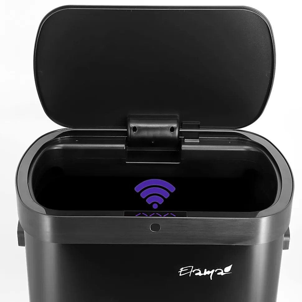 Elama 13-Gallon Plastic Automatic Sensor Hands-Free Trash Can, 25-1/4”H x 16-3/4”W x 12”D, Black