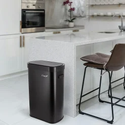 Elama 13-Gallon Plastic Automatic Sensor Hands-Free Trash Can, 25-1/4”H x 16-3/4”W x 12”D, Black