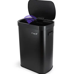 Elama 13-Gallon Plastic Automatic Sensor Hands-Free Trash Can, 25-1/4”H x 16-3/4”W x 12”D, Black