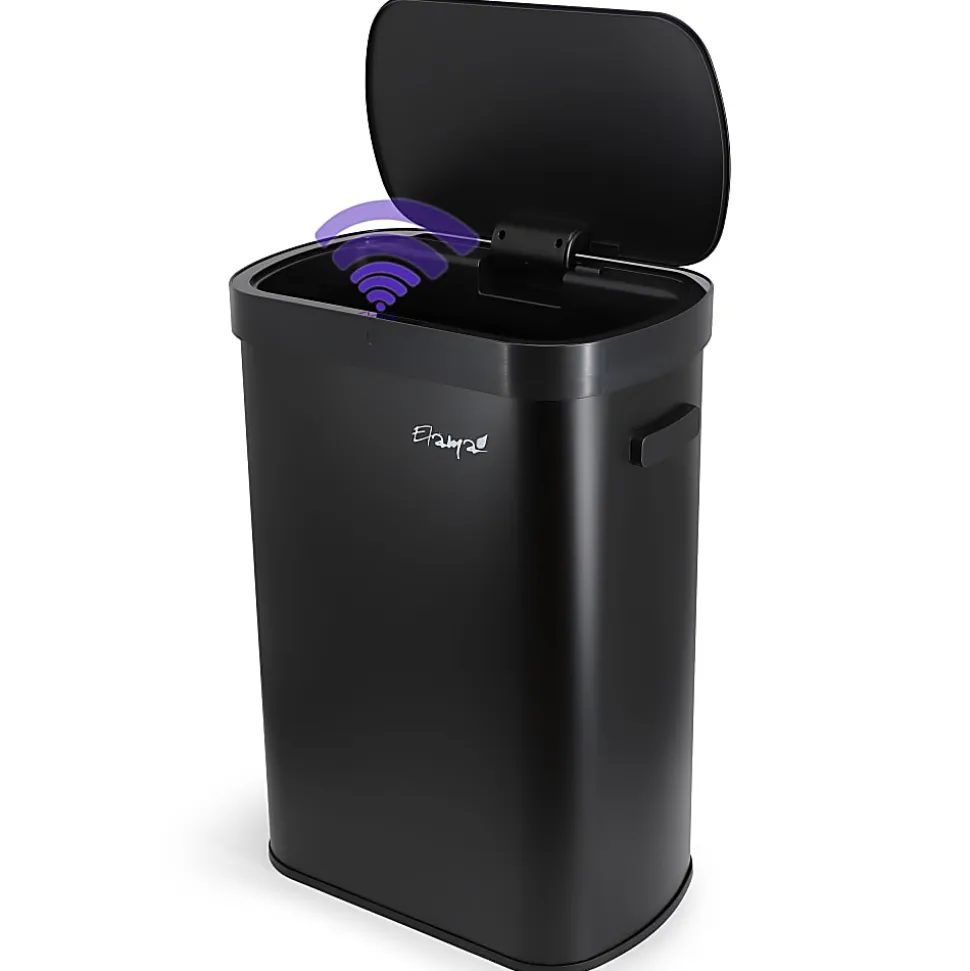 Elama 13-Gallon Plastic Automatic Sensor Hands-Free Trash Can, 25-1/4”H x 16-3/4”W x 12”D, Black