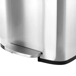 Elama 13-Gallon Rectangular Stainless Steel Step Trash Bin With Slow Close Mechanism, 25-1/4”H x 16-3/4”W x 12”D, Matte Silver