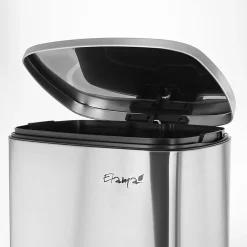 Elama 13-Gallon Rectangular Stainless Steel Step Trash Bin With Slow Close Mechanism, 25-1/4”H x 16-3/4”W x 12”D, Matte Silver