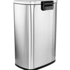 Elama 13-Gallon Rectangular Stainless Steel Step Trash Bin With Slow Close Mechanism, 25-1/4”H x 16-3/4”W x 12”D, Matte Silver