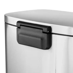 Elama 13-Gallon Rectangular Stainless Steel Step Trash Bin With Slow Close Mechanism, 25-1/4”H x 16-3/4”W x 12”D, Matte Silver
