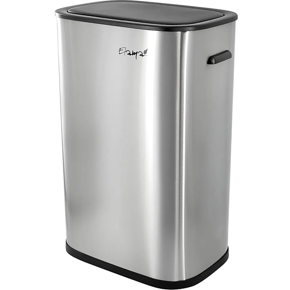 Elama 14.5-Gallon Stainless Steel Automatic Sensor Hands-Free Trash Can, 25-1/4”H x 16-3/4”W x 12”D, Silver
