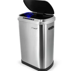 Elama 13-Gallon Stainless Steel Automatic Sensor Hands-Free Trash Can, 25-1/4”H x 16-3/4”W x 12”D, Silver