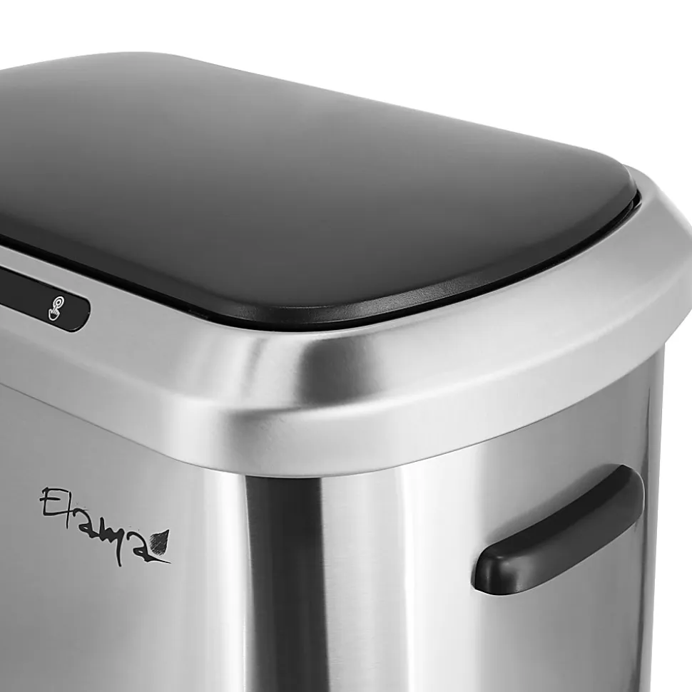 Elama 13-Gallon Stainless Steel Automatic Sensor Hands-Free Trash Can, 25-1/4”H x 16-3/4”W x 12”D, Silver