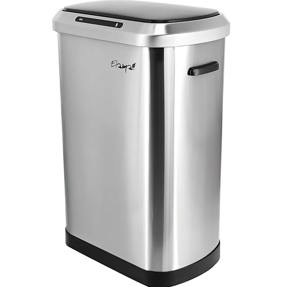 Elama 13-Gallon Stainless Steel Automatic Sensor Hands-Free Trash Can, 25-1/4”H x 16-3/4”W x 12”D, Silver
