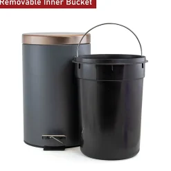 Elama 3 Gallon Stylish Grey and Copper Soft Pedal Office, Kitchen and Bathroom Trash Bin