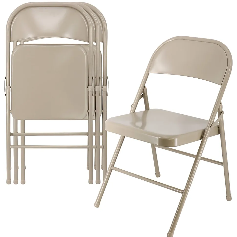 Elama Indoor And Outdoor Metal Folding Chairs, Beige, Set Of 4 Chairs