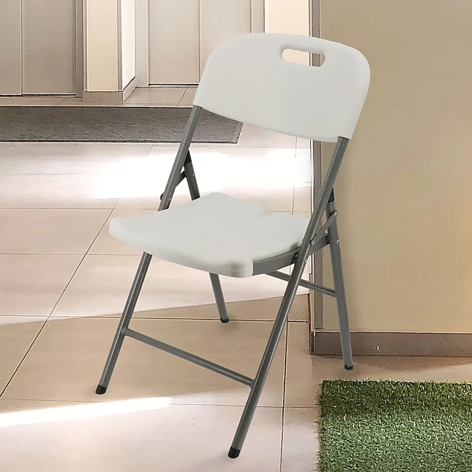 Elama Indoor And Outdoor Plastic Folding Chairs, White/Gray, Set Of 4 Chairs