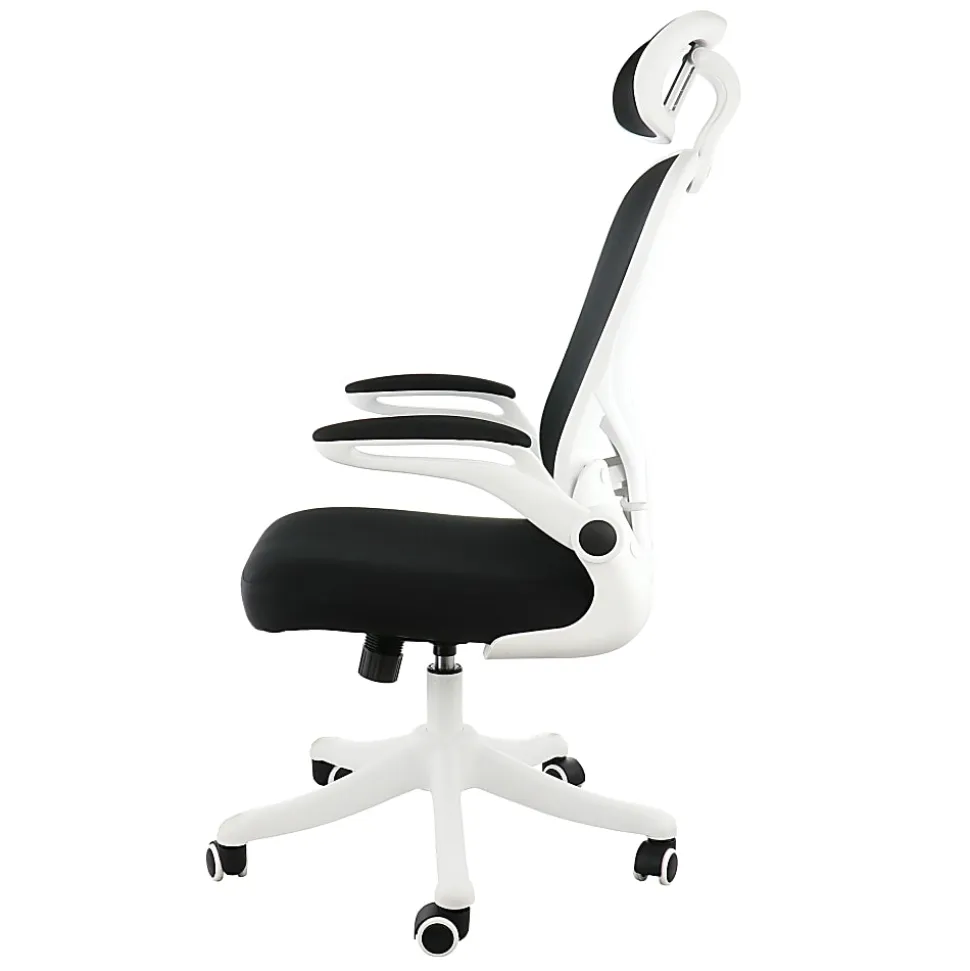 Elama Mesh/Fabric High-Back Adjustable Office Task Chair, White/Black