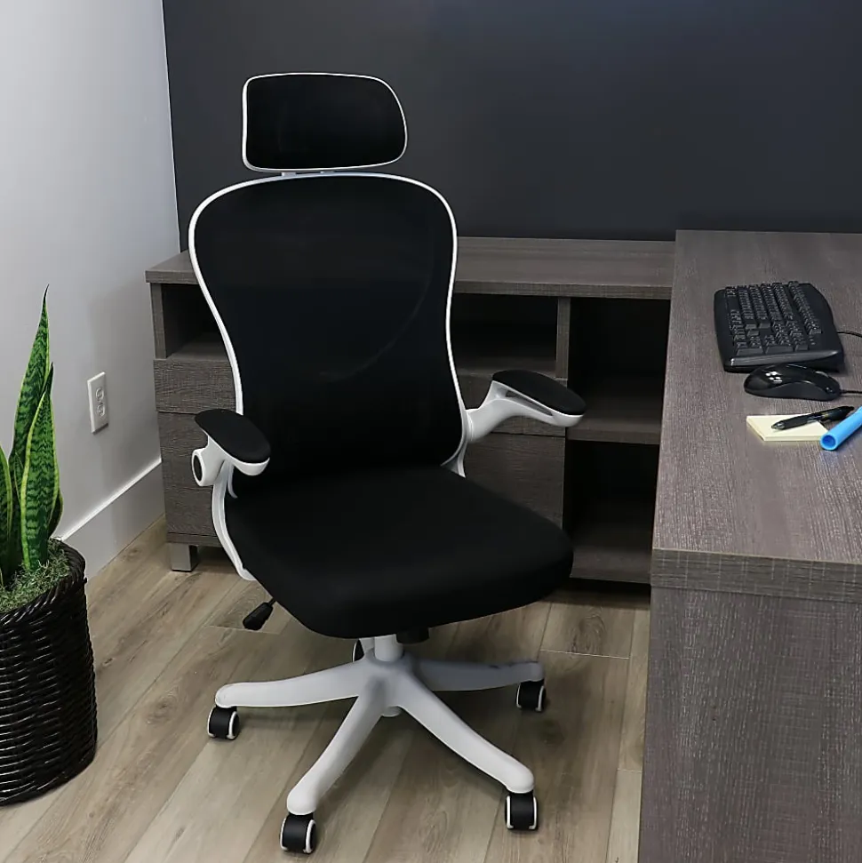 Elama Mesh/Fabric High-Back Adjustable Office Task Chair, White/Black