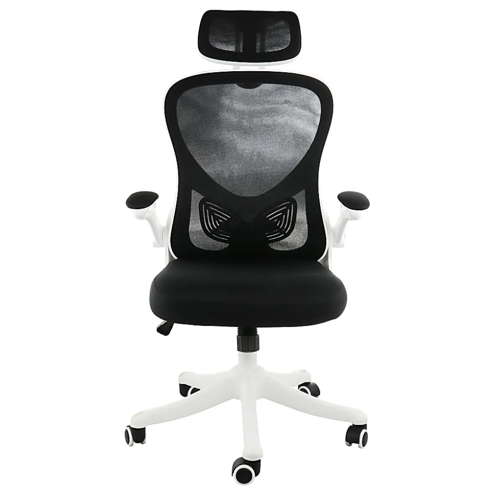 Elama Mesh/Fabric High-Back Adjustable Office Task Chair, White/Black