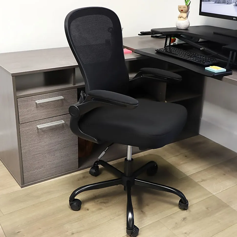 Elama Mesh/Fabric Mid-Back Adjustable Office Task Chair, 38-5/8"H, Black