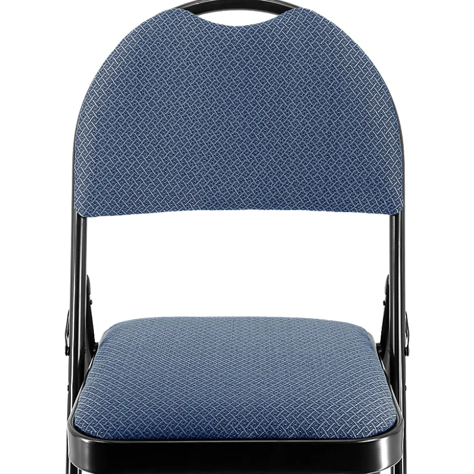 Elama Metal Folding Chairs With Padded Seats, Dark Blue/Black, Pack Of 4 Chairs