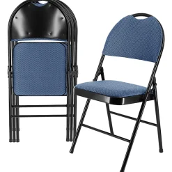 Elama Metal Folding Chairs With Padded Seats, Dark Blue/Black, Pack Of 4 Chairs
