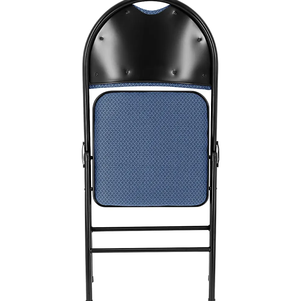 Elama Metal Folding Chairs With Padded Seats, Dark Blue/Black, Pack Of 4 Chairs