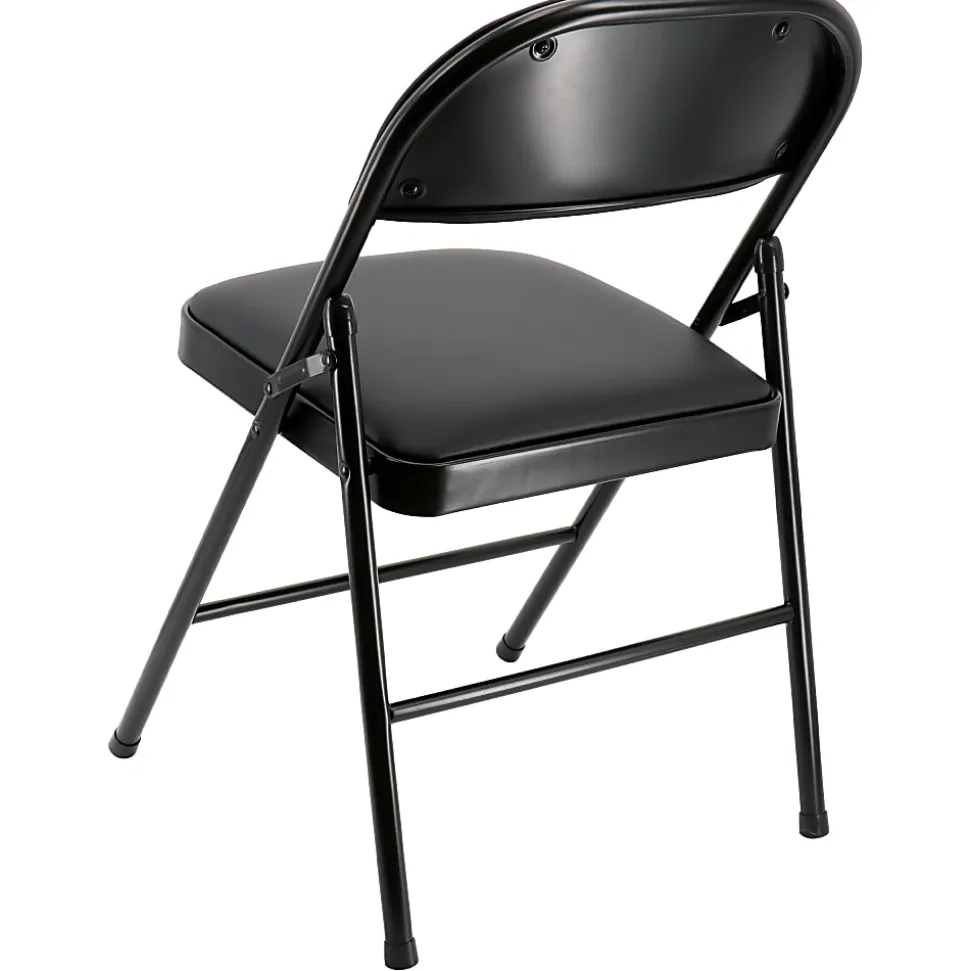 Elama Metal Folding Chairs With Padded Seats, Black, Set Of 4 Chairs