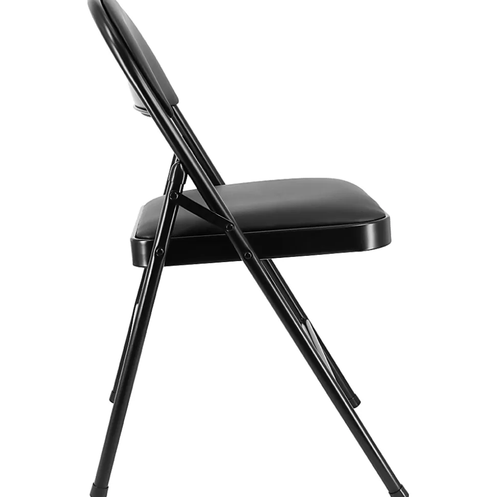Elama Metal Folding Chairs With Padded Seats, Black, Set Of 4 Chairs