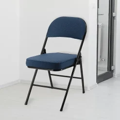 Elama Metal Folding Chairs With Padded Seats, Dark Blue/Black, Set Of 4 Chairs