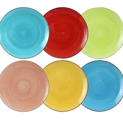 Elama Sebastian Stoneware Dinner Plate Set, Assorted Colors, Set Of 6 Pieces