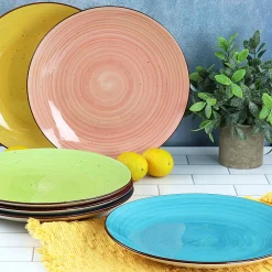 Elama Sebastian Stoneware Dinner Plate Set, Assorted Colors, Set Of 6 Pieces