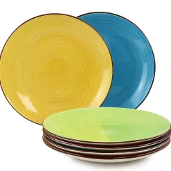Elama Sebastian Stoneware Dinner Plate Set, Assorted Colors, Set Of 6 Pieces