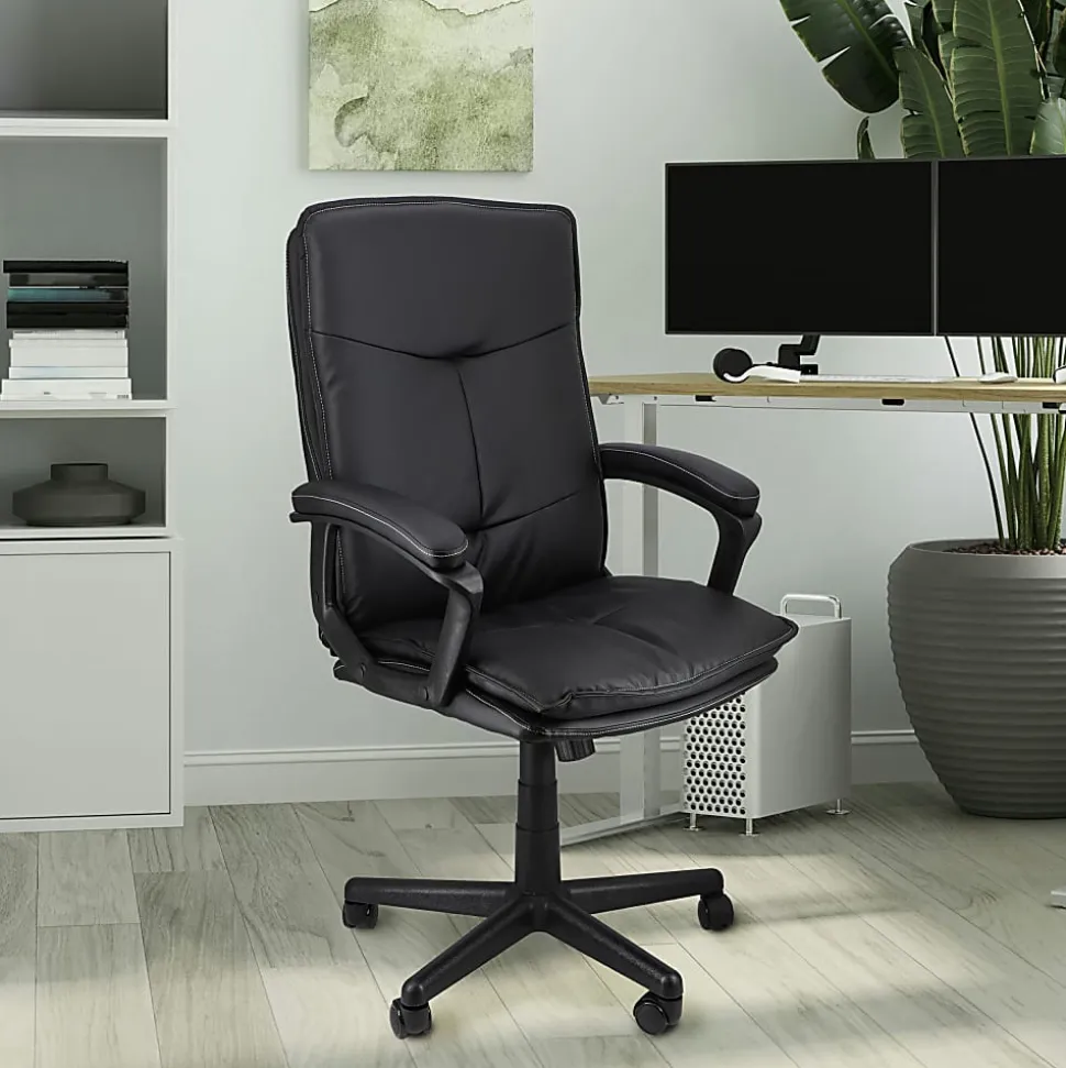Elama Tufted Faux Leather High-Back Adjustable Office Chair, Black