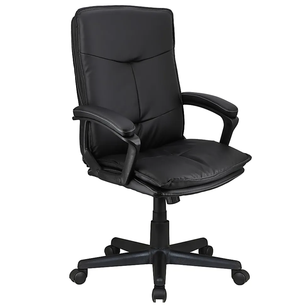 Elama Tufted Faux Leather High-Back Adjustable Office Chair, Black