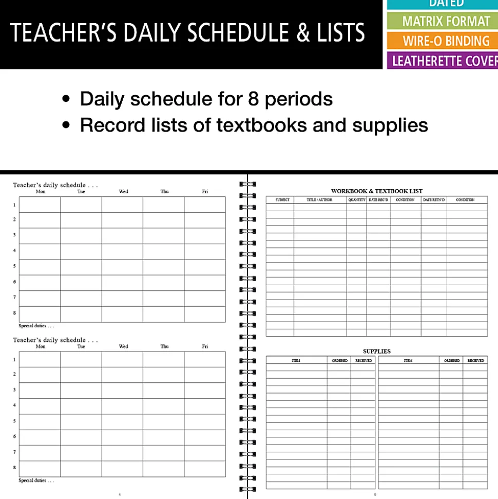 2026-2027 ELAN Publishing Weekly/Monthly Academic Year Teacher Lesson Planner, 8-1/2" x 11", Black, August To June, Total Qty 1