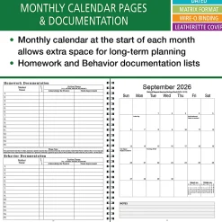 2026-2027 ELAN Publishing Weekly/Monthly Academic Year Teacher Lesson Planner, 8-1/2" x 11", Green, August To June, Total Qty 1