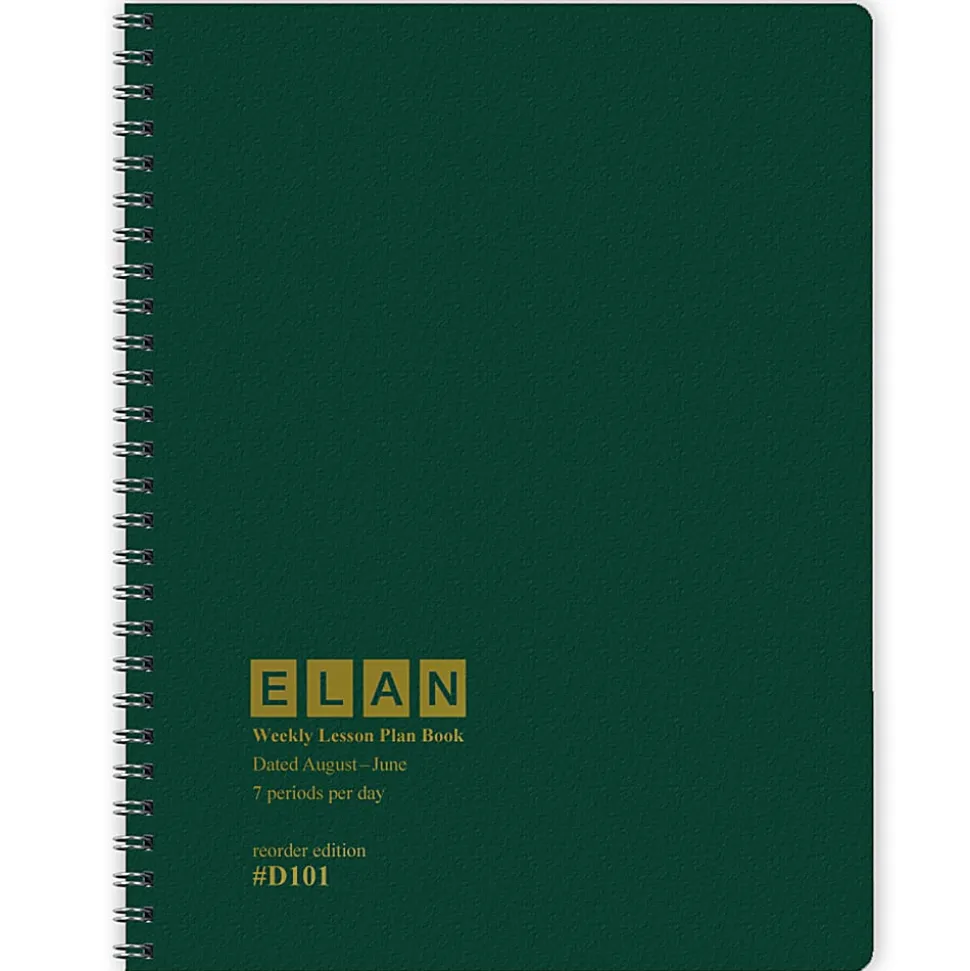 2026-2027 ELAN Publishing Weekly/Monthly Academic Year Teacher Lesson Planner, 8-1/2" x 11", Green, August To June, Total Qty 1
