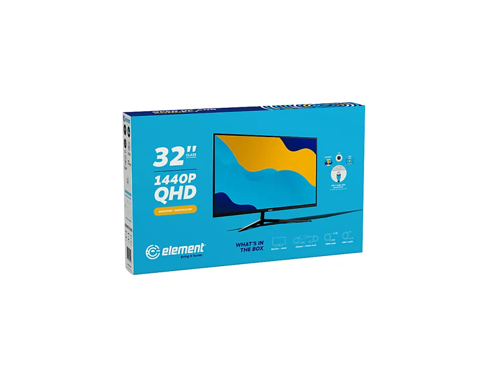 Element EM3FPAC32BC 32" 1440p QHD IPS Monitor with 65W USB-C, Display Port, and FreeSync
