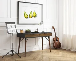 Elle Décor Dani 47”W Writing Desk, Old World Rustic Pine/Dusk Gray