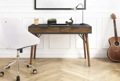 Elle Décor Dani 47”W Writing Desk, Old World Rustic Pine/Dusk Gray