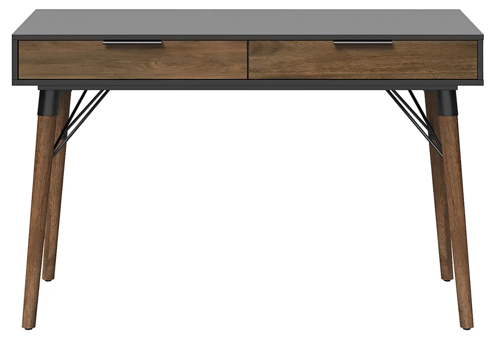 Elle Décor Dani 47”W Writing Desk, Old World Rustic Pine/Dusk Gray