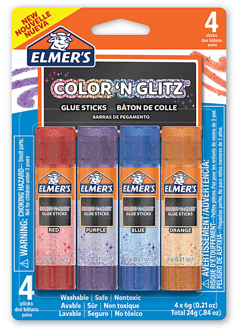 Elmer's Color 'N Glitz Glue Sticks, 0.21gm, Pack Of 4 Glue Sticks