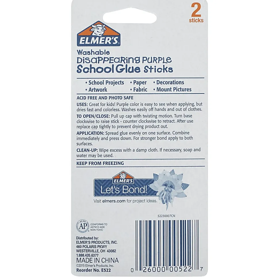 Elmer's Disappearing Purple School Glue Sticks, 0.21 oz, 2 Count