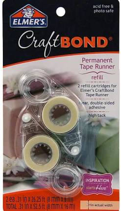 Elmer's Elmer s CraftBond Permanent Tape Runner Refills, Clear, Double Sided, 26 1/4 , Pack Of 2 Refills