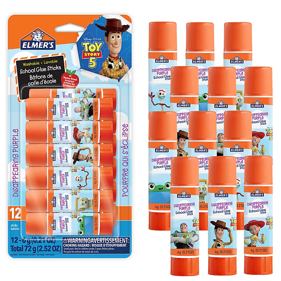 Elmer's Glue Sticks featuring Toy Story Characters, Disappearing Purple Glue Sticks, School Supplies, 6g, 12 Count