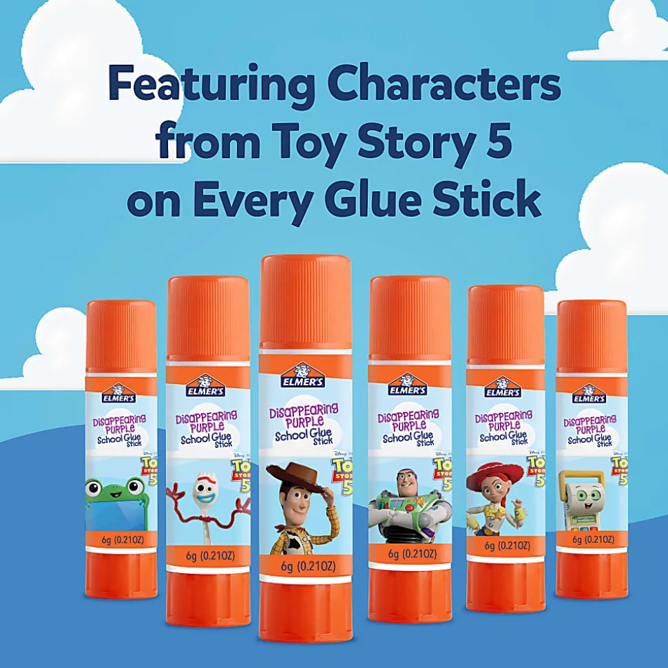 Elmer's Glue Sticks featuring Toy Story Characters, Disappearing Purple Glue Sticks, School Supplies, 6g, 12 Count