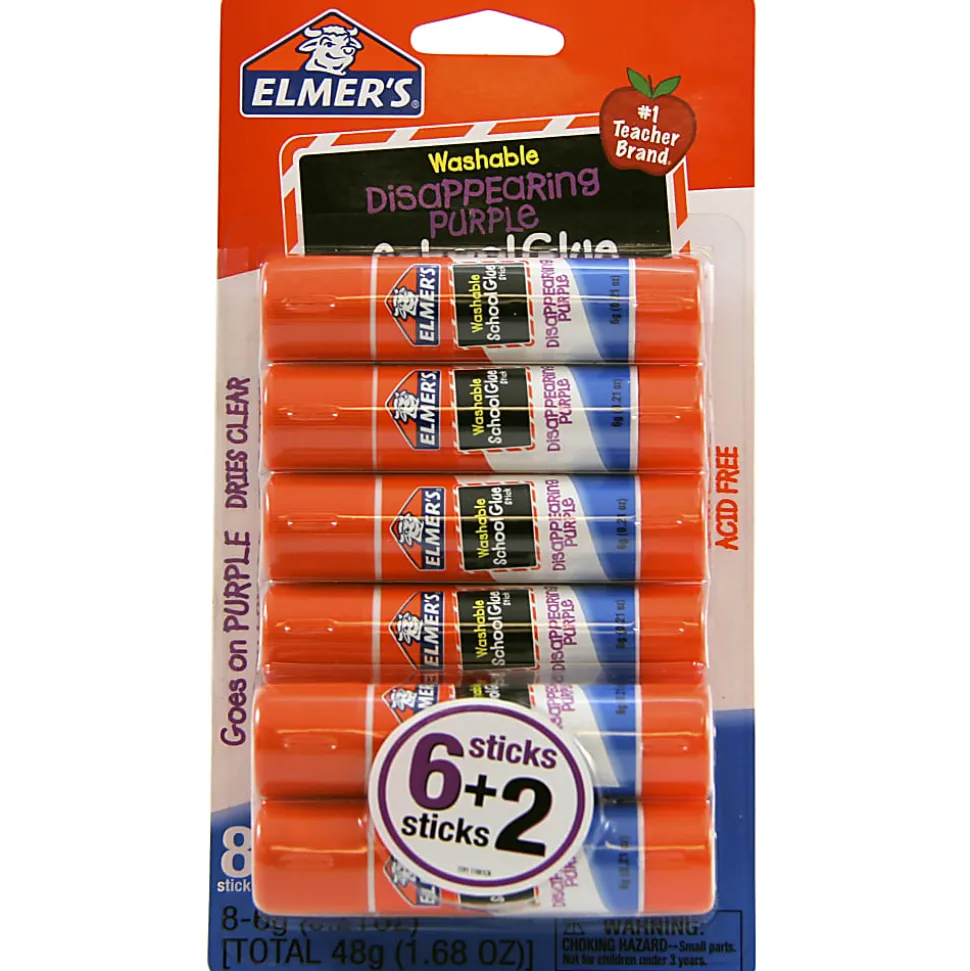 Elmer's® Washable Disappearing Purple School Glue Sticks, 0.21 Oz., Pack Of 6 + 2 Bonus Sticks