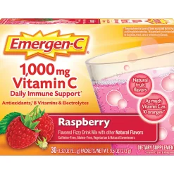 Emergen-C Vitamin C Drink Mix For Immune Support, 0.32 Oz, Raspberry, Box Of 30 Packs